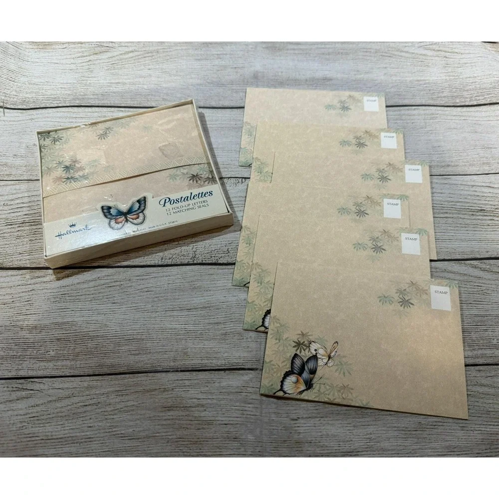 Vintage Hallmark Postalettes 18 Fold-Up Letters & Matching Seals Butterflies H2